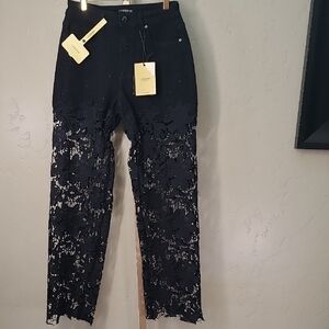 Legend Premium Jeans Black Wide Leg Jeans Lace Bottoms